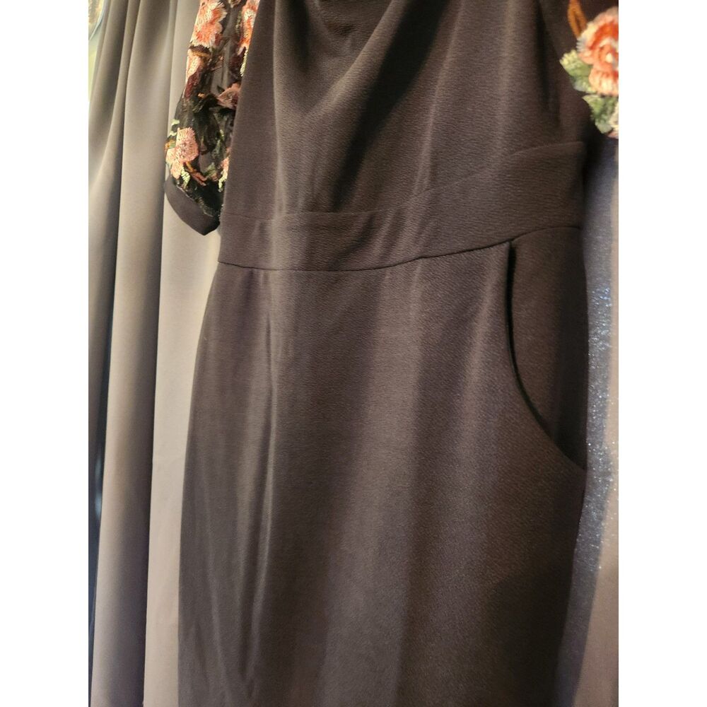 Zshujun Women's XL NWT Black Dress with Sheer Floral Lace Short Sleeves - Picture 6 of 7